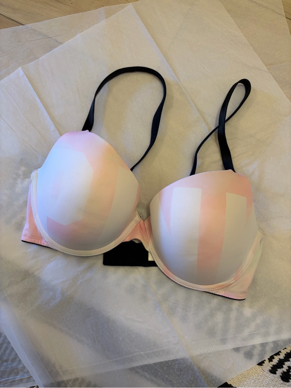 PINK Victoria's Secret Light Pink Ombre Bra with Black Straps